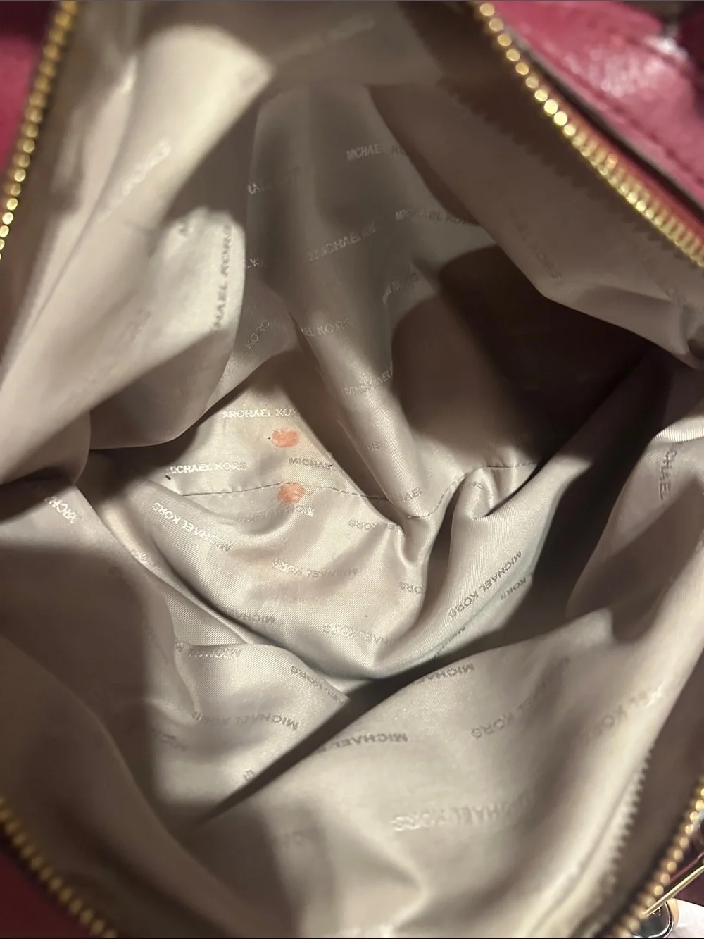 Michael Kors Wine Pebbled Leather Shoulder Tote with Gold Hardware